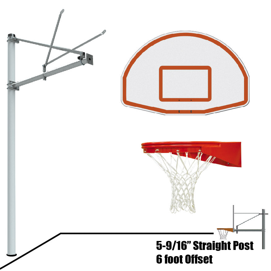 JayPro Sports Basketball System - Straight Post (5-9/16 in. Pole with 6 ft. Offset) - 54 in. Aluminum Fan Backboard - Playground Goal