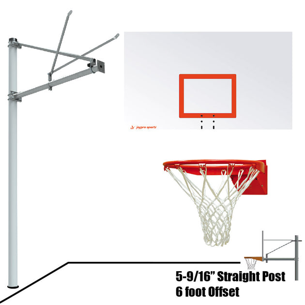 JayPro Sports Basketball System - Straight Post (5-9/16 in. Pole with 6 ft. Offset) - 72 in. Steel Backboard - Flex Rim Goal