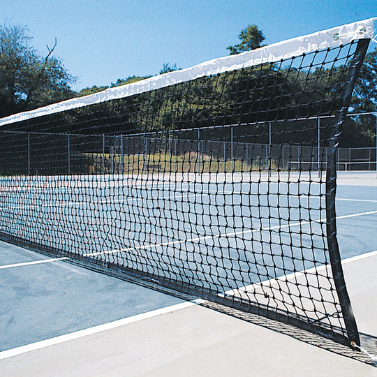 JayPro Sports Tennis Replacement Net with Center Strap (1-3/4 in. Sq. - 3mm Polyethylene Knotted Mesh) (Outdoor) - Collegiate Tennis Net (42 ft.L x 42 in.H) (Black)