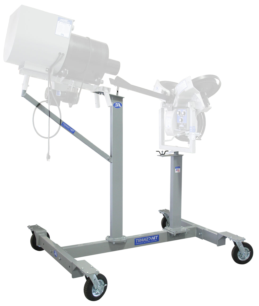 Medical examination table with overhead lights on a white background
