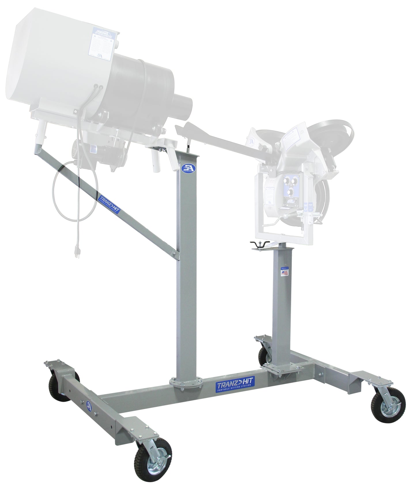 Medical examination table with overhead lights on a white background
