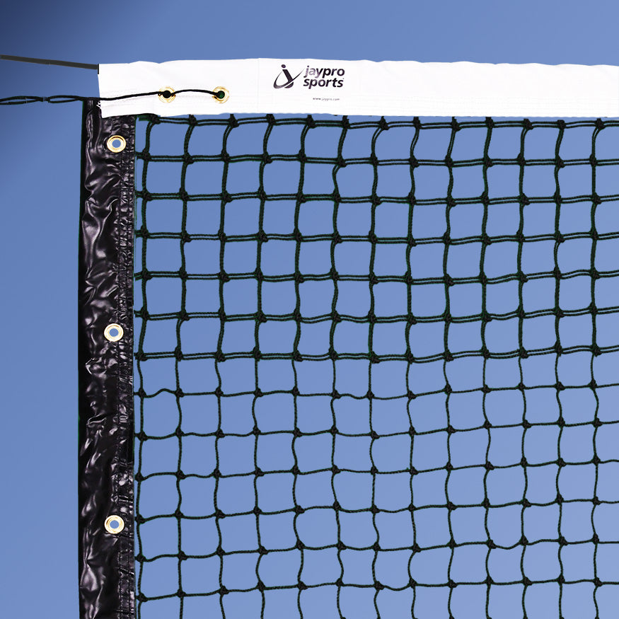 JayPro Sports Tournament Tennis Net (1-7/8 in. Sq. - 3mm Polyethylene Knotted Mesh) - Tennis Net (42 ft.L x 42 in.H) (Black)
