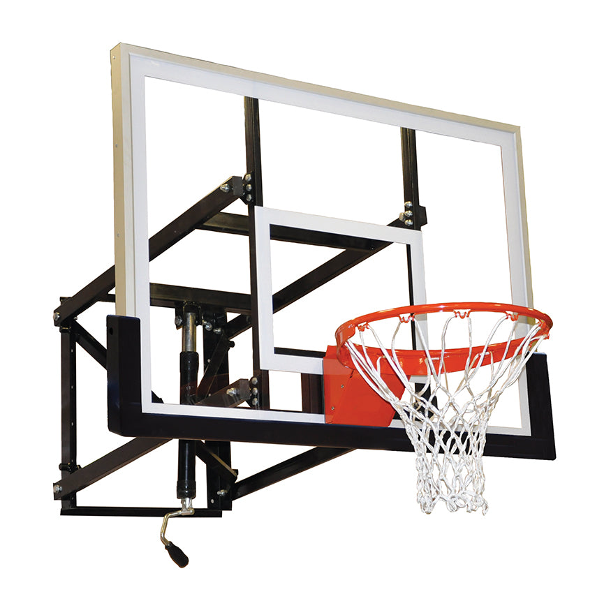 JayPro Sports Basketball Backstop - Wall-Mounted - Shooting Station - Adjustable Height (Indoor/Outdoor) - (54 in.W x 36 in.H) - Glass Backboard, Flex Goal, Edge/Protector Padding