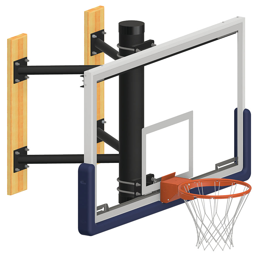 JayPro Sports Basketball System - Wall-Mounted - Shooting Station without Height Adjuster (Indoor) - 72 in. Glass Backboard, Contender Series Breakaway Goal